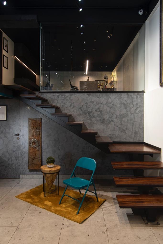 Floating timber staircase inside the showroom